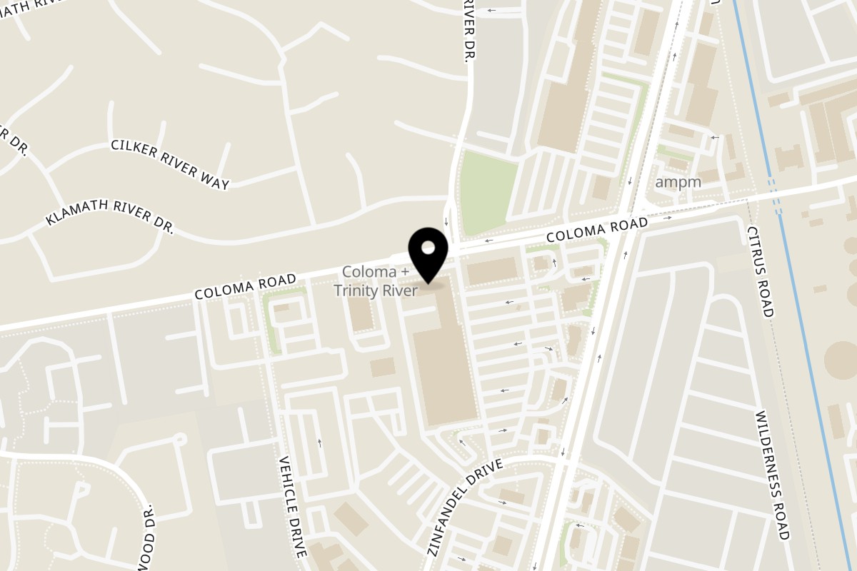 Map showing the location of Thai Smile Thai & Noodle on 11110 Coloma Road in Rancho Cordova